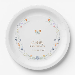 Minimalist Boho Butterfly Wildflower Baby Shower  Paper Plate