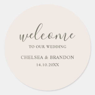 Minimalist Boho Chic Rustic Beige Welcome Wedding Classic Round Sticker