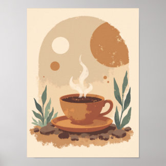 Minimalist Boho Coffee Cup Abstract Kitchen Wall A Poster