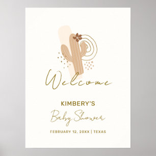 Minimalist Boho Desert Cactus Baby Shower Welcome  Poster
