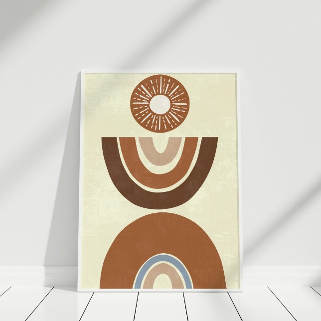 Minimalist Boho Earth Tone Rainbow Wall Art Print (Boho Abstract Earth Tone Folk and Rainbow Poster in a white frame.)