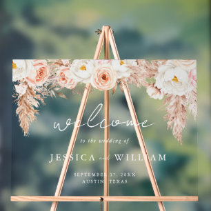 Minimalist Boho Fall Floral Wedding Welcome Acrylic Sign