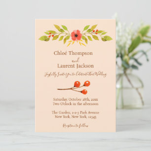 Minimalist Boho Fall Flower Wedding Invitation