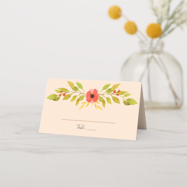 Minimalist Boho Fall Flower Wedding Place Card (Front)