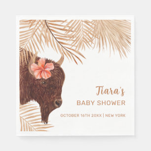 Minimalist Boho Floral Holy Cow Girl Baby Shower Napkin