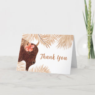 Minimalist Boho Floral Holy Cow Girl Baby Shower Thank You Card