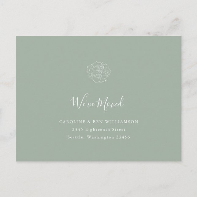 Minimalist Boho Floral Moved Address Sage Green Postcard (Front)