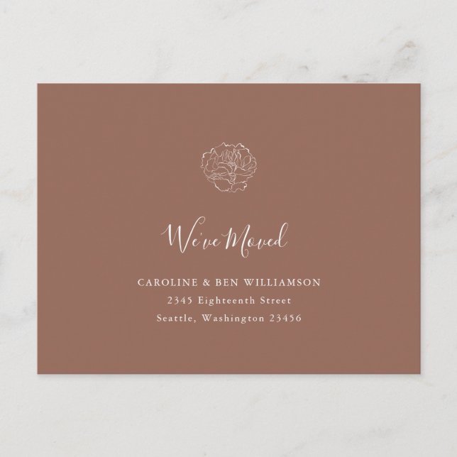 Minimalist Boho Floral Terracotta Moved Address Postcard (Front)