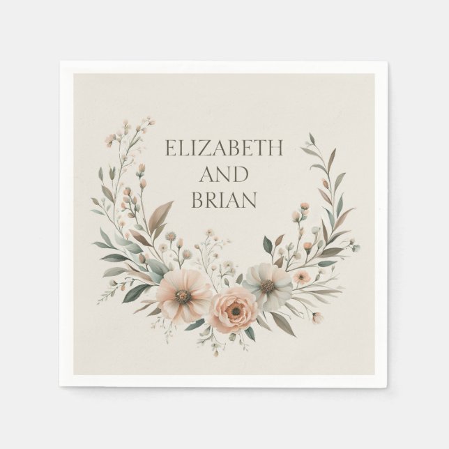Minimalist Boho Flowers in Ivory and Blush Napkin (Front)