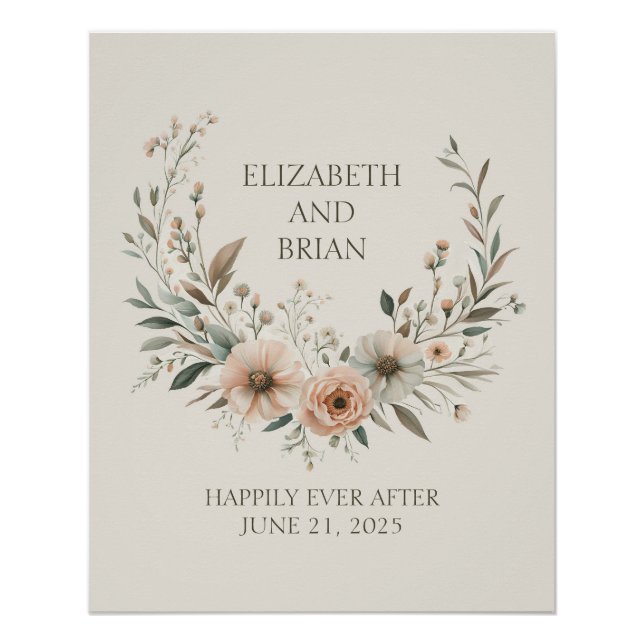 Minimalist Boho Flowers in Ivory and Blush Poster (Front)