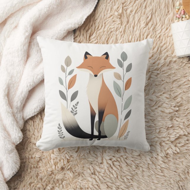 Minimalist Boho Fox Nursery Kids Room  Throw Pillow (Blanket)