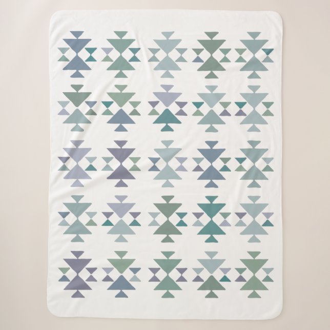 Minimalist Boho Geometric Southwest Blue Pastels Sherpa Blanket (Front)
