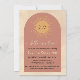Minimalist Boho girl Hello Sunshine baby shower In Invitation
