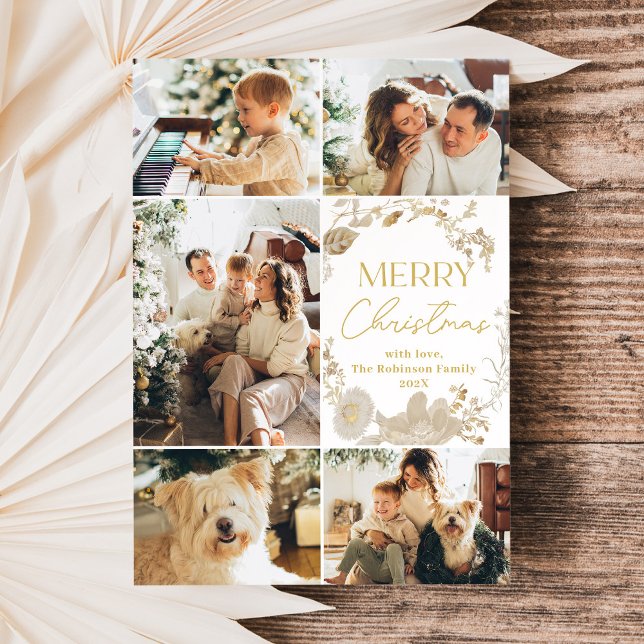Minimalist Boho Gold Wreath Photo Christmas Card  (Creator Uploaded)