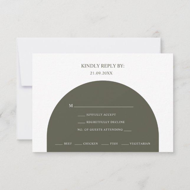 Minimalist Boho Green Arch Menu Choice RSVP Card (Back)