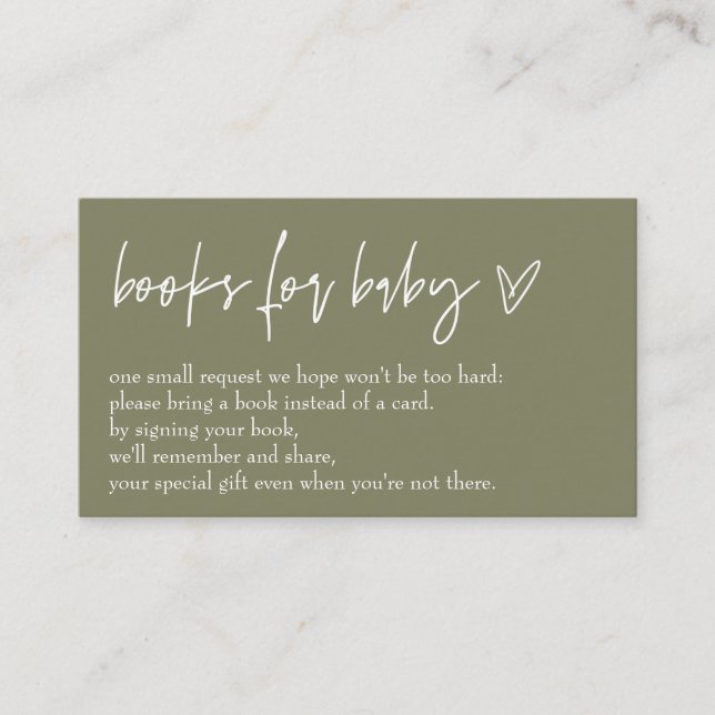 Minimalist Boho Green Hello Baby Books For Baby Enclosure Card (Front)