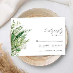 Minimalist Boho Greenery Wedding RSVP Card