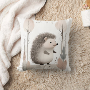 Minimalist Boho Hedgehog Woods Nursery Kids Room Throw Pillow
