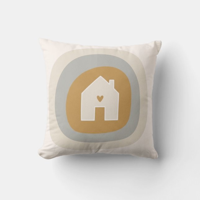 Minimalist Boho "Home is Where the Heart Is" Throw Pillow (Front)