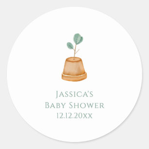 Minimalist Boho Little Sprout Garden Baby Shower  Classic Round Sticker