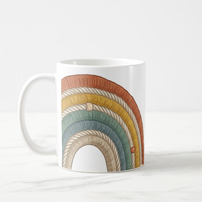 Minimalist Boho Macramé Rainbow Coffee Mug (Left)