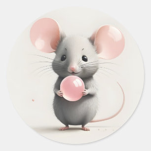 Minimalist Boho Mouse with Balloon Bubble Diary Classic Round Sticker