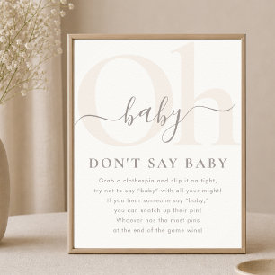 Minimalist Boho Oh Baby Shower Game Don't Say Baby Poster