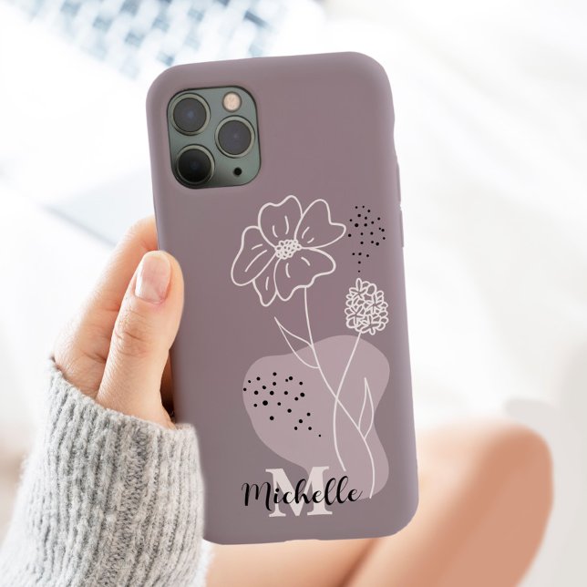 Minimalist Boho Personalized Name Floral Monogram  Case-Mate iPhone Case (Creator Uploaded)
