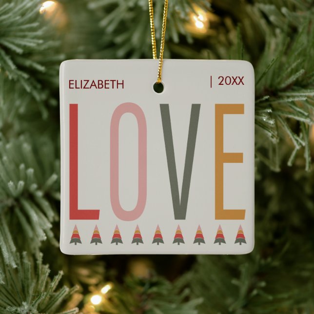Minimalist Boho Personalized With Name Christmas Ceramic Ornament (Tree)