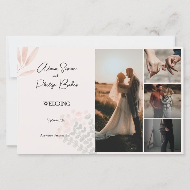 Minimalist Boho Photo Collage Wedding Program (Front)