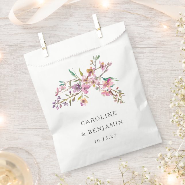 Minimalist Boho Pink Wildflowers Wedding Custom Favour Bag (Clipped)
