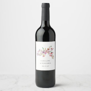 Minimalist Boho Pink Wildflowers Wedding Custom Wine Label