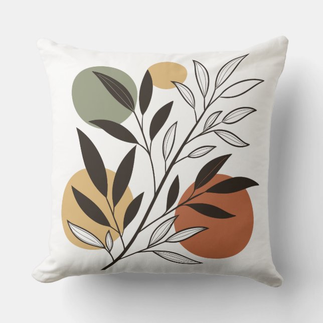 Minimalist Boho Plant Illustration Throw Pillow (Front)