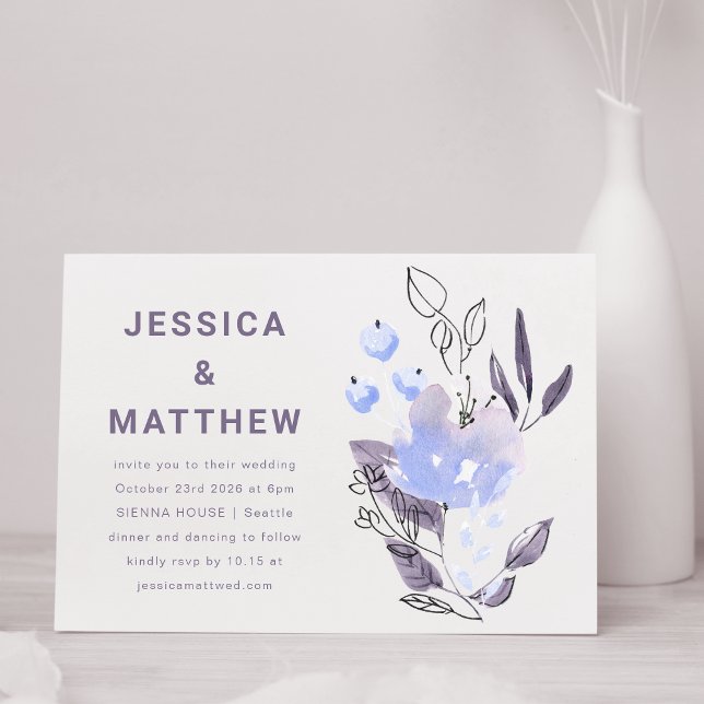 Minimalist Boho Purple Floral Simple Wedding  Invitation (Creator Uploaded)