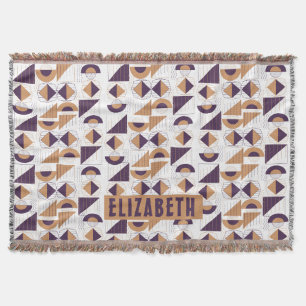 Minimalist Boho Purple & Gold Abstract Custom Name Throw Blanket