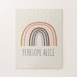 Minimalist Boho Rainbow Drawing Personalized Name Jigsaw Puzzle<br><div class="desc">This stylish custom puzzle features a minimalist boho rainbow in mustard,  pink,  and teal. Personalize it with your name. Great gift idea.</div>
