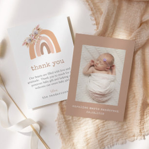 Minimalist Boho Rainbow New Baby Photo Thank You Card