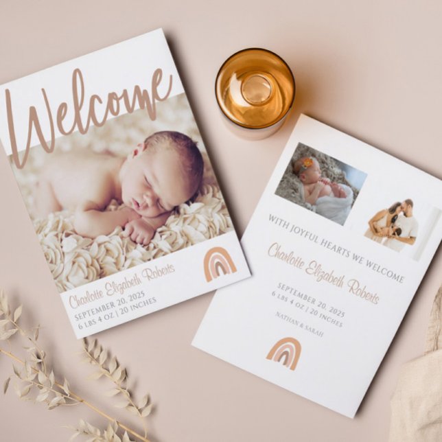 Minimalist Boho Rainbow Photo Birth Announcement (Creator Uploaded)
