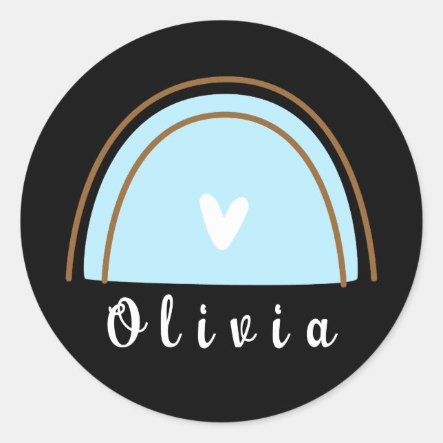 Minimalist Boho Rainbow with Personalized Name  Classic Round Sticker (Front)