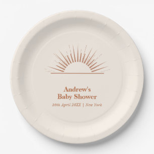 Minimalist Boho Ray Of Sunshine Baby Shower Paper Plate