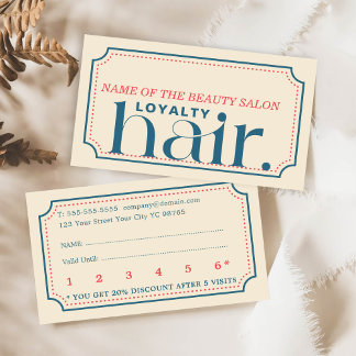 Minimalist Boho Retro Blue Beauty Loyalty Card