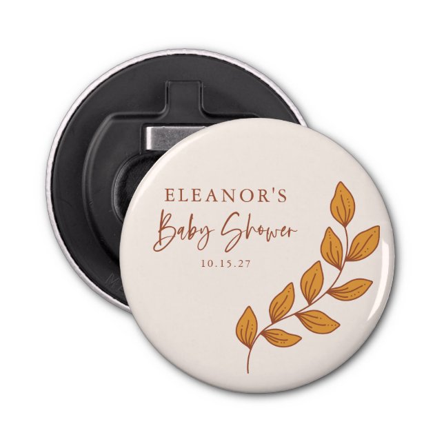 Minimalist Boho Retro Vine Baby Shower Custom Bottle Opener (Front)