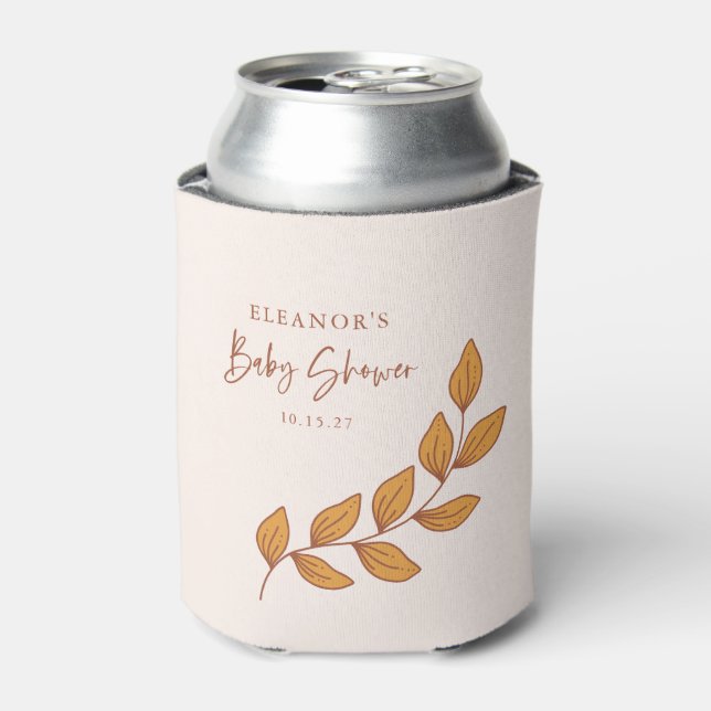 Minimalist Boho Retro Vine Baby Shower Custom Can Cooler (Can Front)