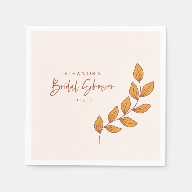 Minimalist Boho Retro Vine Bridal Shower Custom Napkin (Front)
