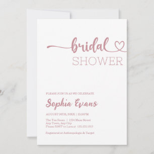 Minimalist Boho Rose Gold and White Bridal Shower Invitation