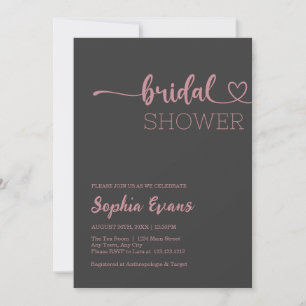 Minimalist Boho Rose Gold Grey Bridal Shower Invitation