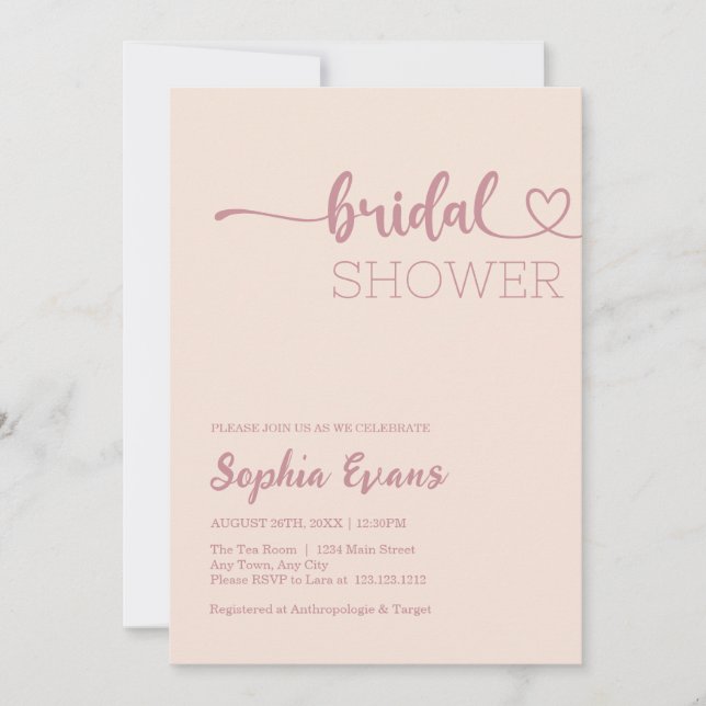 Minimalist Boho Rose Gold Pink Cream Bridal Shower Invitation (Front)