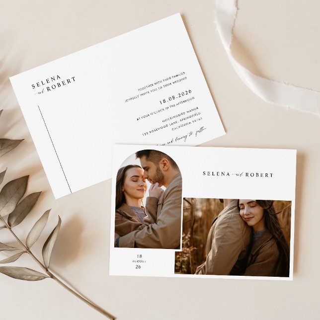 Minimalist Boho Rustic Stylish 2 Photo Wedding Invitation (Creator Uploaded)
