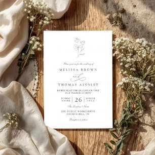Minimalist Boho Sage Floral Modern QR Code Wedding Invitation