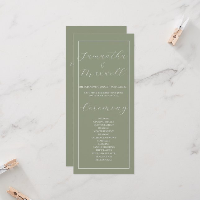 Minimalist Boho Sage Green Wedding Program  (Front/Back In Situ)